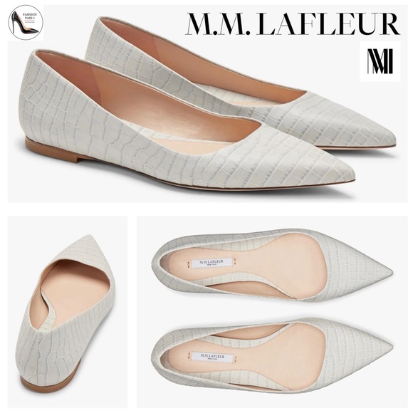 MM LaFleur The Rowan Gray Embossed Croc Leather Pointed Toe Ballet Flat Shoes 37 - Picture 2 of 14